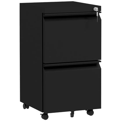 2-Drawer Mobile Filing Cabinet, Metal Lockable File Cabinet for Letter, A4 and Legal Size, Pre-Assembled Body, Black