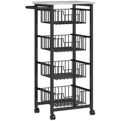 Four Basket Mobile Kitchen Island, with Brakes - Grey/Black