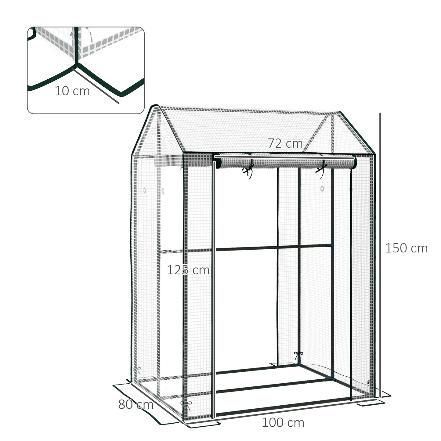 Green House, Mini Greenhouse with 2 Roll-up Doors, Vent Holes and Reinforced Cover, 100 x 80 x 150cm