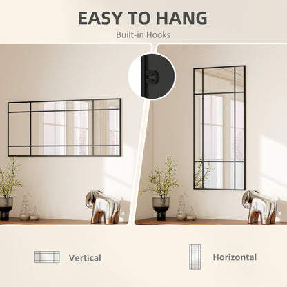 Decorative Grid Wall Mirror, with Back Hooks - Black