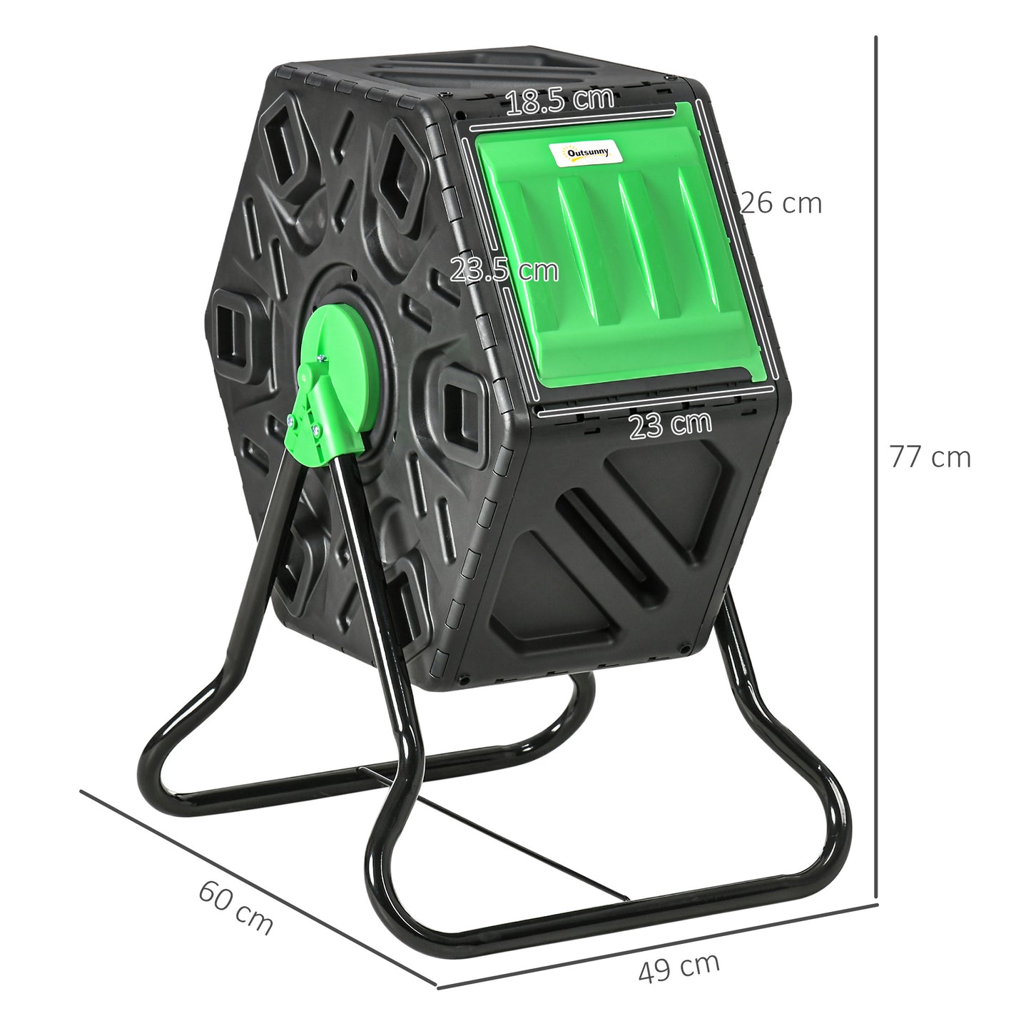 65L Garden Compost Bin, Single Chamber Rotating Composter, Compost Maker with 24 Ventilation Openings and Steel Legs