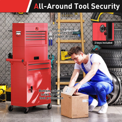 Three-Part Steel Locking Tool Chest - Red
