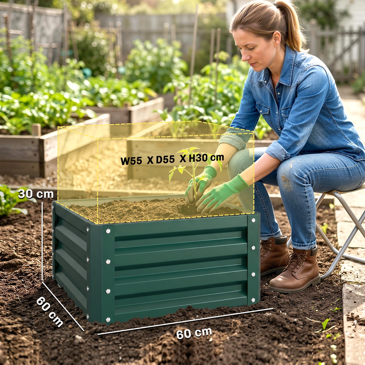 Set of Two 60 x 60cm Steel Planter Boxes - Green