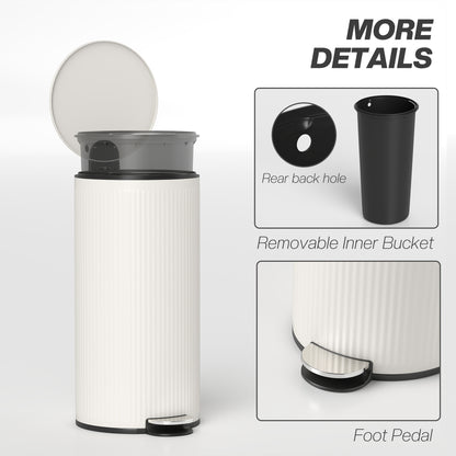 Kitchen Bin, 30 Litre Pedal Rubbish Bin with Removable Bucket, Cream