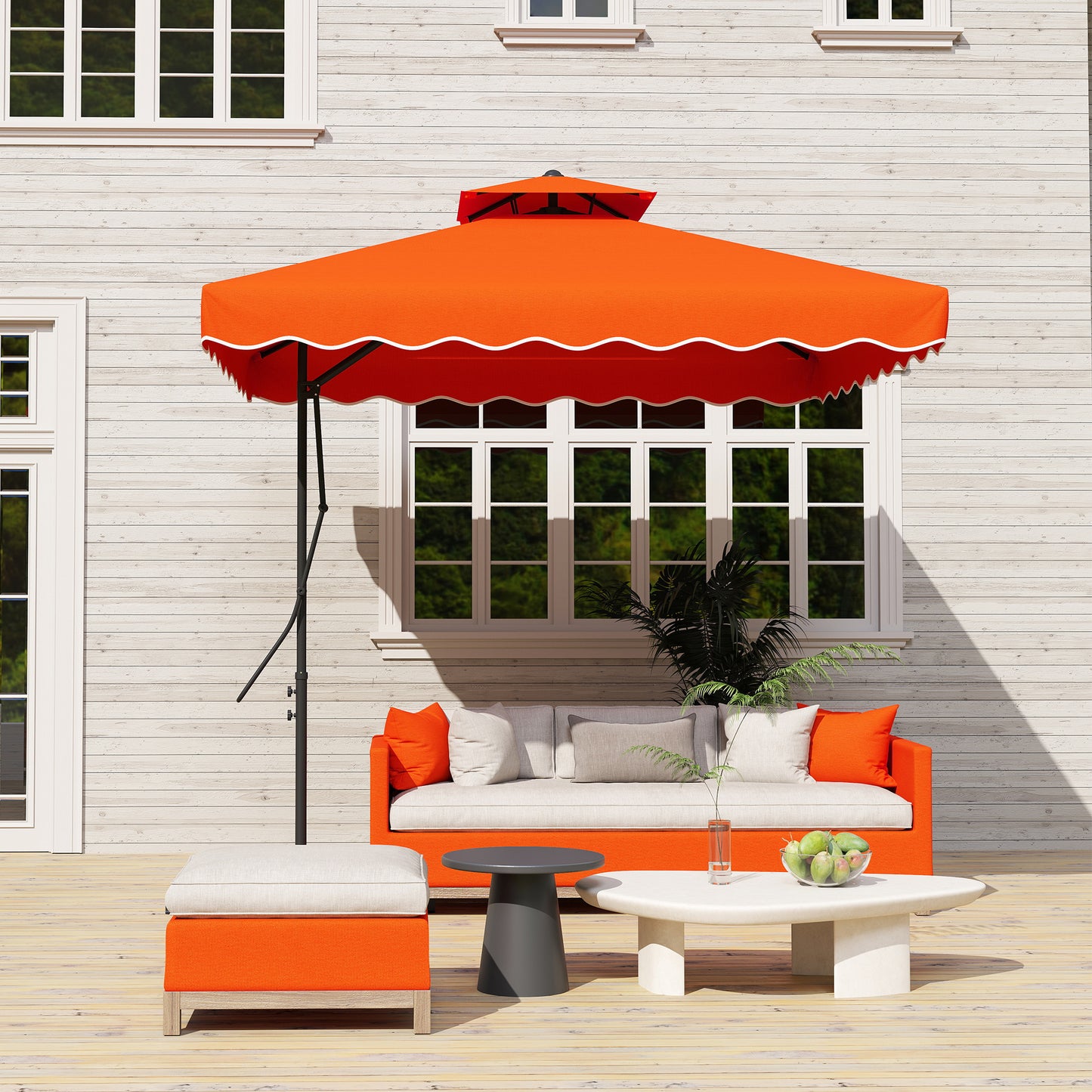 2.5m Cantilever Parasol with Easy Lever, Square Double Top Garden Parasol Umbrella with Ruffles and Cross Base