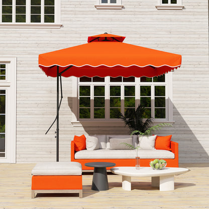 2.5m Cantilever Parasol with Easy Lever, Square Double Top Garden Parasol Umbrella with Ruffles and Cross Base