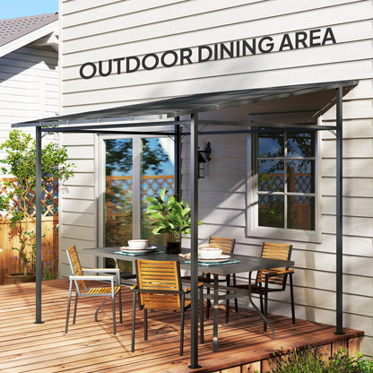 2.4 x 2.4 m Wall Mounted Pergola Gazebo with PA Coating Fabric and Metal Frame, UPF30+, Lean to Garden Gazebo
