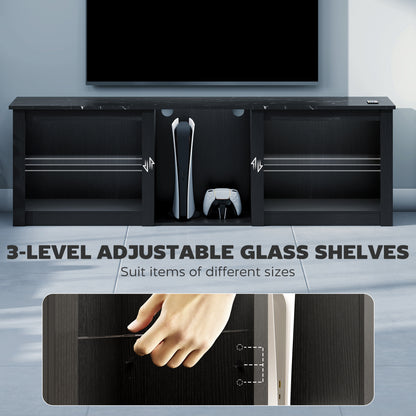 70" TV Stand, with LED Lights and Storage - Black