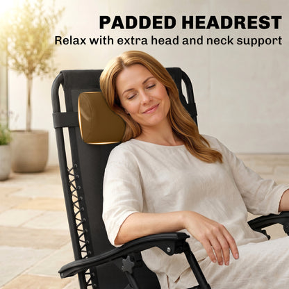 Folding Zero Gravity Chairs, 3 Pieces Adjustable Sun Lounger and Table Set with Cup Holder and Headrest