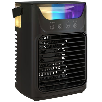 Air Cooler with Adjustable Head, Portable Air Conditioner with 3 Wind Speed, 2 Cool Mist, RGB Light, Black