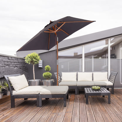 2m x 1.5m Garden Parasol Umbrella with Tilting Sunshade Canopy, Outdoor Market Table Umbrella with Wood and Bamboo Frame