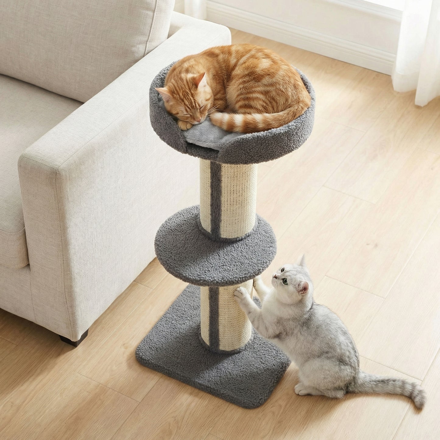 91cm Cat Tree, Cat Tower with Scratching Post, Bed, Perch, Removable Cushion for Indoor Kittens, Grey