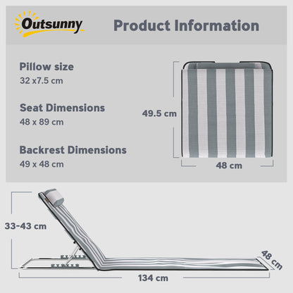 Set of 2 Foldable Garden Beach Chair Mat Lightweight Outdoor Sun Lounger Seats Adjustable Back Metal Frame PE Fabric Head Pil