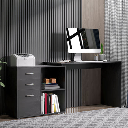 L Shaped Computer Desk, Reversible Home Office Desk with Drawers, File Cabinet and Storage Shelves, Study Table