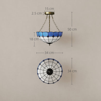 Tiffany Style Ceiling Light, Vintage Chandelier with 3 E27 Sockets, Semi Flush Mount for Living Room, Bulbs Not Included