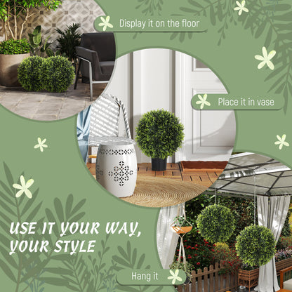Set of 2 Artificial Plant Topiary Balls, UV-Protected Fake Decorative Plants, Faux Home Indoor Outdoor Decor, 45cm, Green