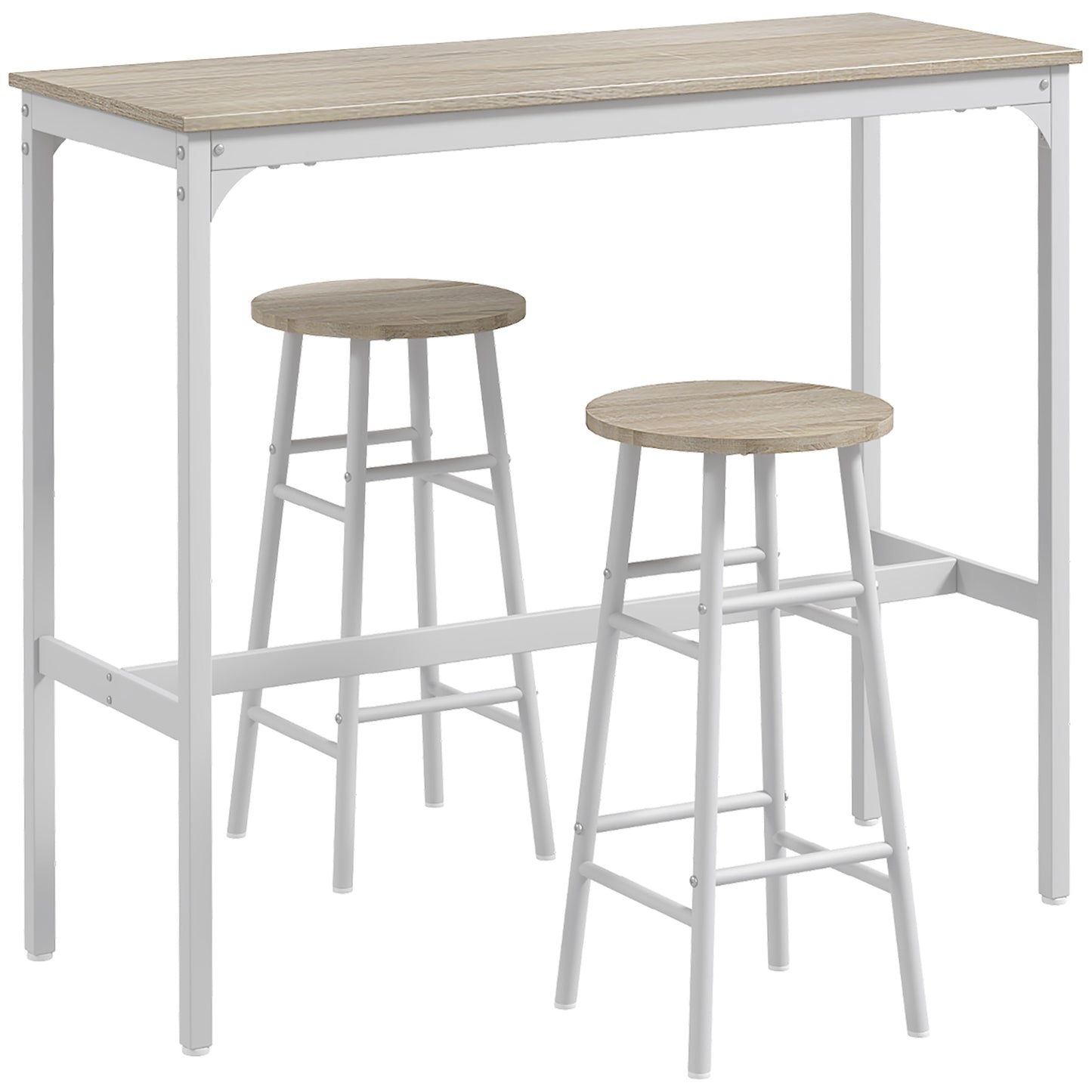 3 Piece Bar Table Set with 2 Stools, Industrial Bar Table and Stool, Dining Table and Chair, Oak