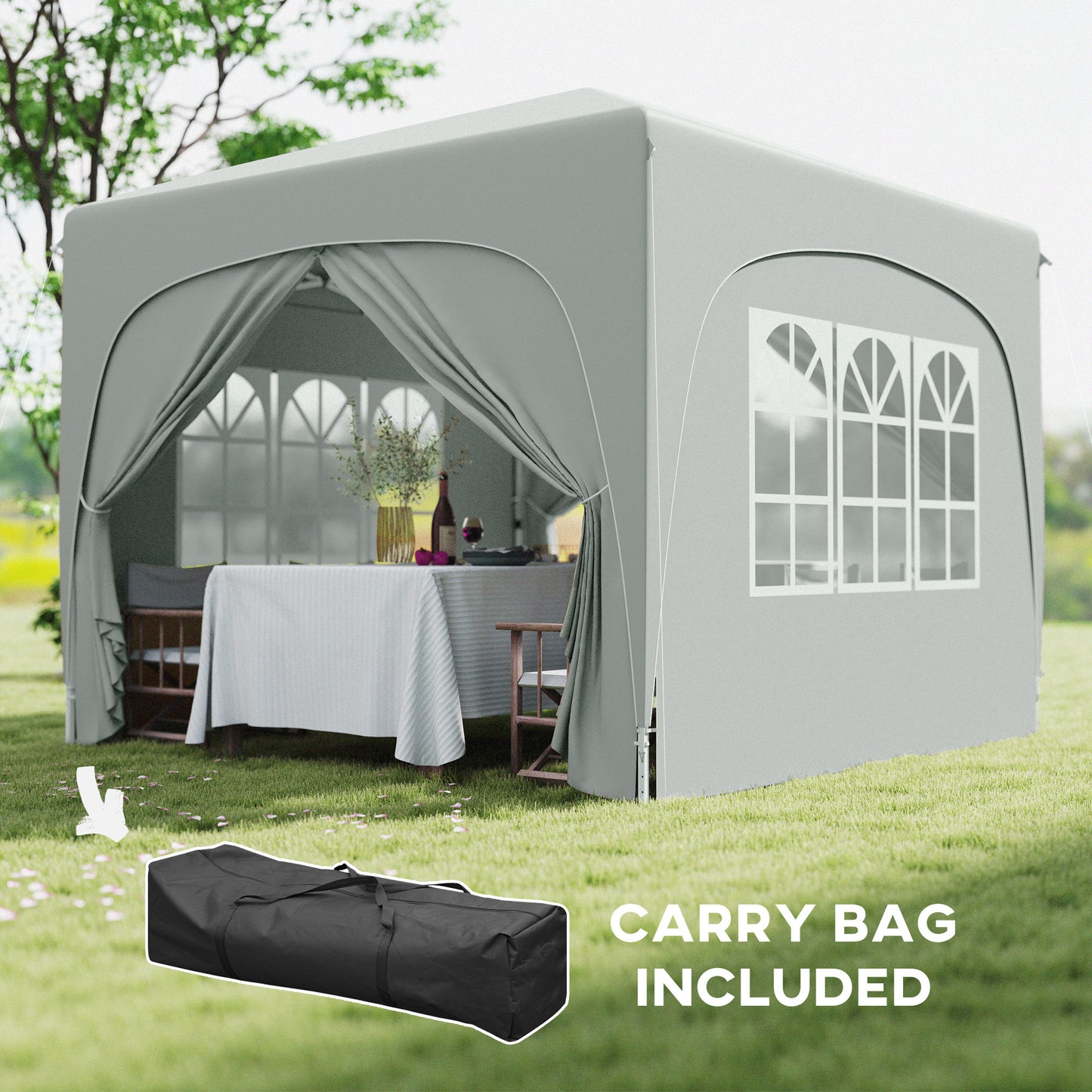 3 x 3m Pop-Up Gazebo Shelter, with Accessories - Light Grey