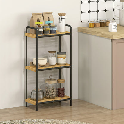 3-Tier Bamboo Bathroom Storage Shelf, Freestanding Narrow Shelving Unit with Slatted Shelves for Kitchen Bathroom Living Room