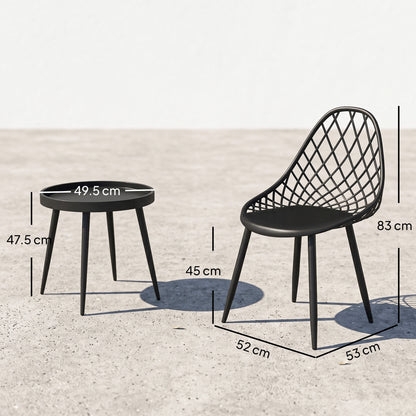 3-Piece Outdoor Bistro Set with 2 Chairs and Round Table for Garden, Balcony, Porch, Black