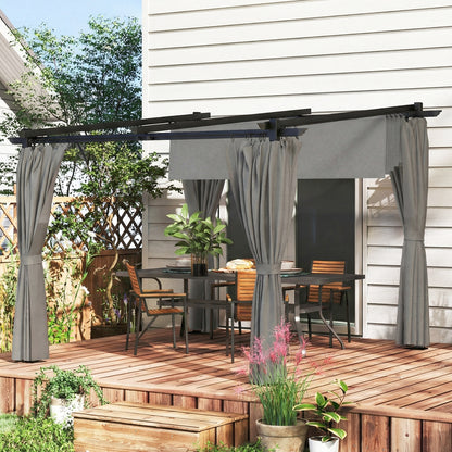3 x 3 m Retractable Roof Pergola, with Curtains - Light Grey