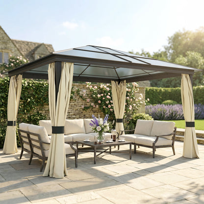 3.6 x 4m Hardtop Gazebo Canopy with Polycarbonate Roof and Aluminium Frame