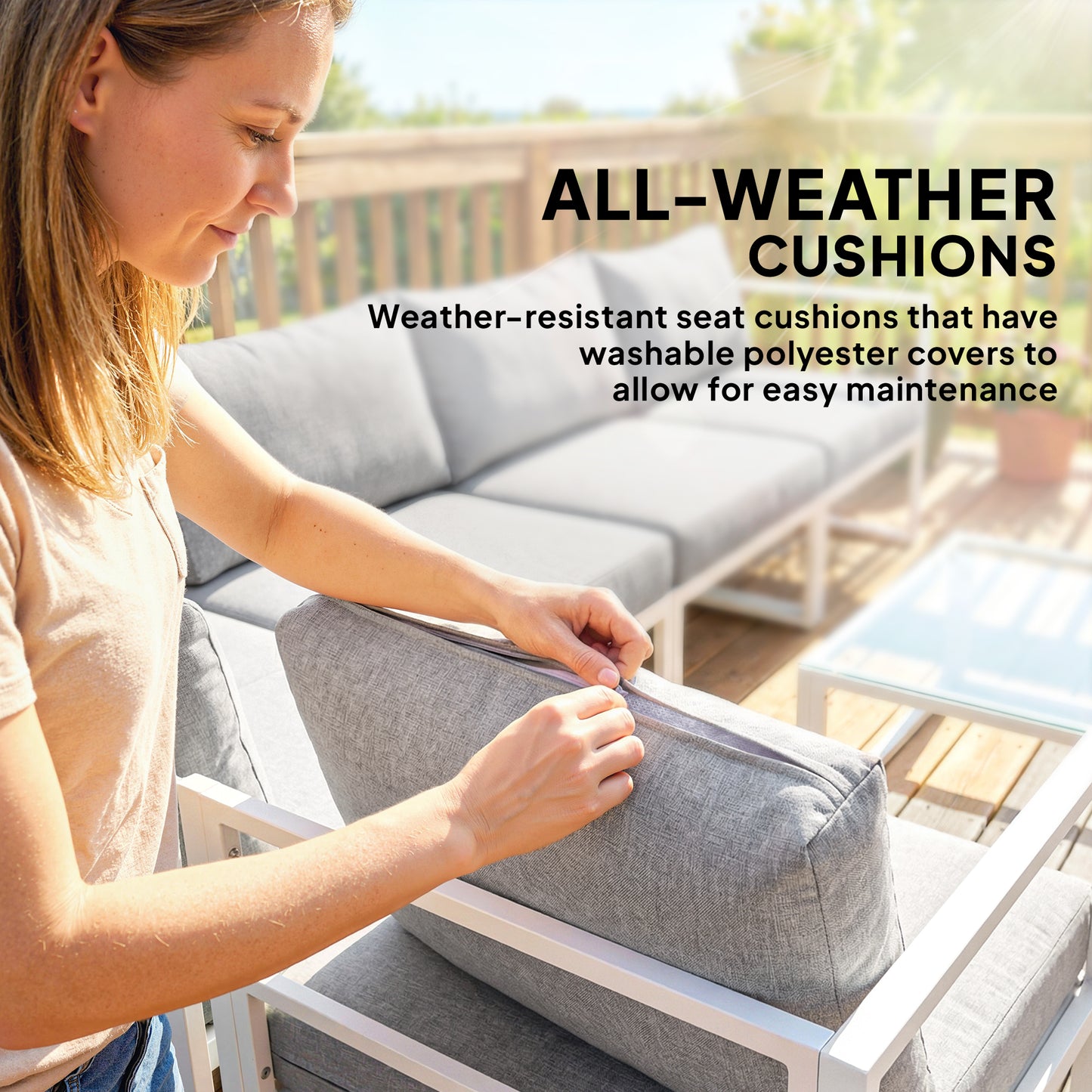 5 Seater Aluminium Garden Furniture Set, Garden Sofa Set with Thick Cushions for Patio and Balcony, Outdoor, Light Grey