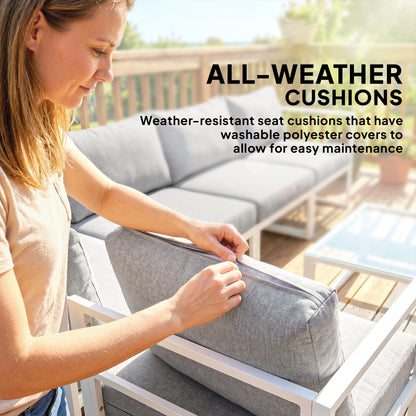 5 Seater Aluminium Garden Furniture Set, Garden Sofa Set with Thick Cushions for Patio and Balcony, Outdoor, Light Grey