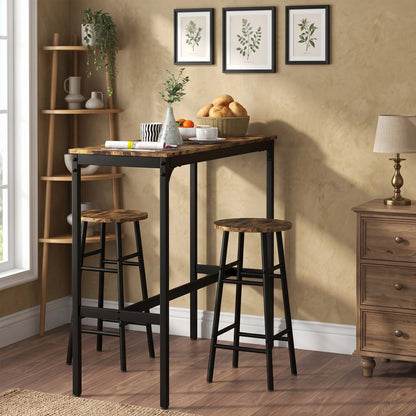 3 Piece Bar Table Set with 2 Stools, Industrial Bar Table and Stool Set, Dining Table and Chair Set, Rustic Brown