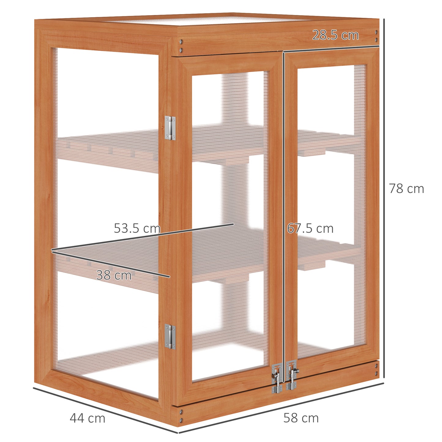 3-tier Wood Greenhouse Garden Polycarbonate Cold Frame Balcony Grow House with Storage Shelf for Plants, Flowers, Orange
