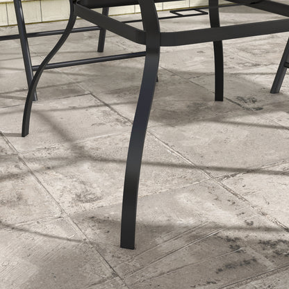 Four-Seater Steel Garden Table, with Parasol Hole - Brown/Black
