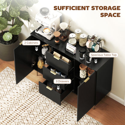 2-Door Sideboard with 3 Drawers and Adjustable Shelves - Black