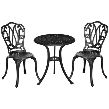 3 Piece Garden Bistro Set, Cast Aluminium Outdoor Furniture Set with Umbrella Hole for Balcony, Porch, Patio, Black