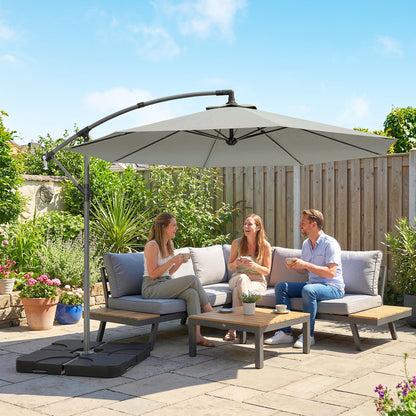 3m Overhanging Parasol, with Base, Weights and Cover - Light Grey