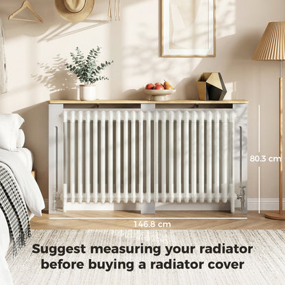 Slatted Radiator Cover, Painted Cabinet with Line Grill Design, 152L × 19W × 81H cm, Grey