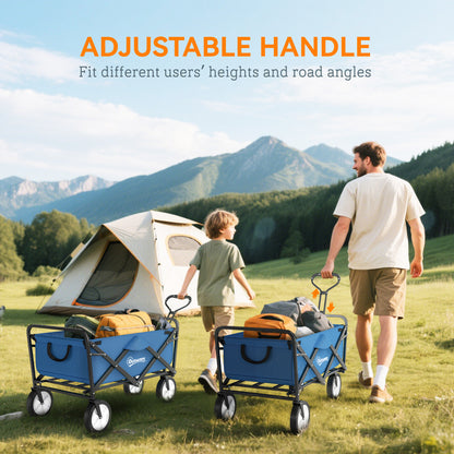 135L Festival Trolley on Wheels, Folding Wagon Camping Trolley Cart with Adjustable Handle, Dual Brakes