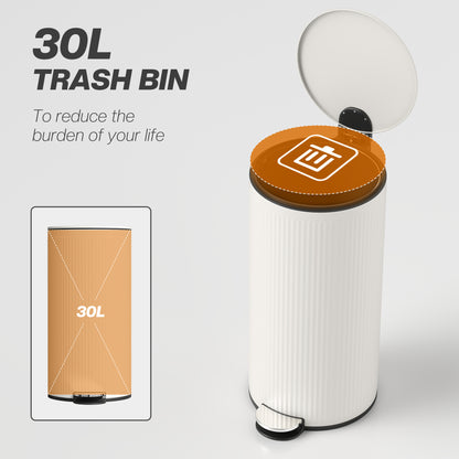 Kitchen Bin, 30 Litre Pedal Rubbish Bin with Removable Bucket, Cream