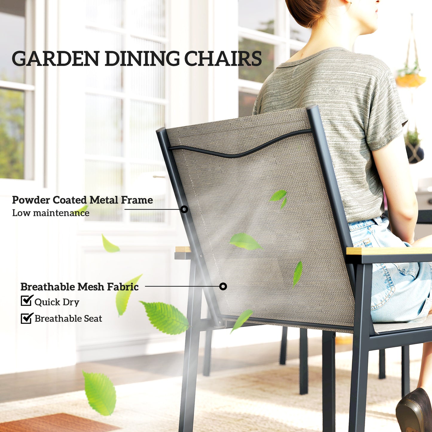 Five-Piece Metal Dining Set, with Glass-Top Table - Khaki