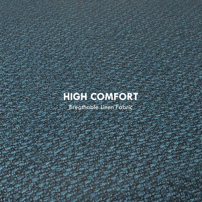 Round Linen-Look Storage Ottoman - Blue