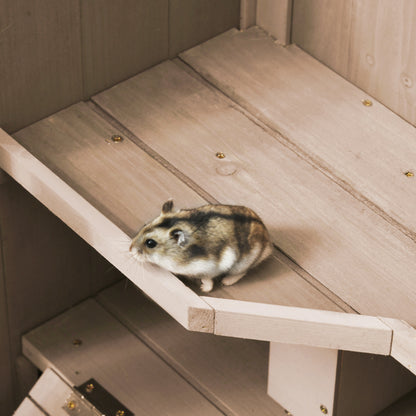 Wooden Hamster Cage, Mice Rodent Small Animals Kit Hutch, 3 Tiers Exercise Play House, with Wheels, Bottom Tray
