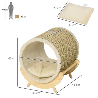 Raised Cat House, with Scratcher - Beige