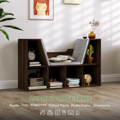 Bookcase Storage Shelf with Cushioned Reading Seat, Cube Bookshelf Organizer for Bedroom Living Room, Chestnut