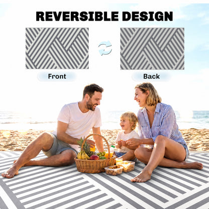 Plastic Straw Reversible RV Outdoor Rug with Carry Bag, 182 x 274cm, Grey and Cream
