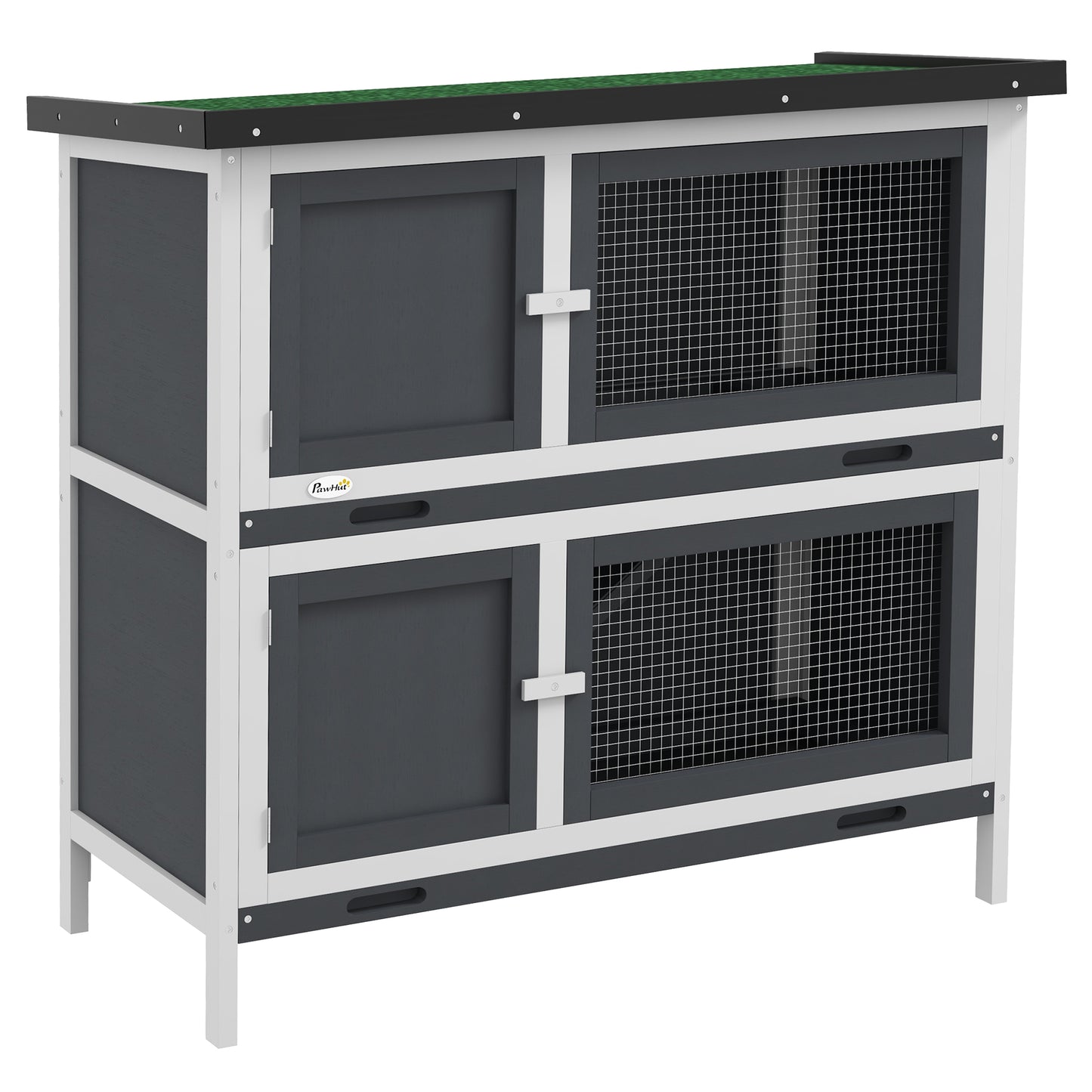 Double Decker Rabbit Hutch 2 Tier Guinea Pig House Pet Cage Outdoor with Sliding-out Tray, 100 x 47 x 91cm, Grey