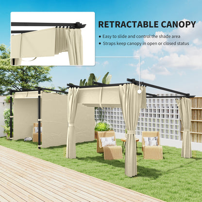 3 x 3 m Retractable Roof Pergola, with Curtains - Beige