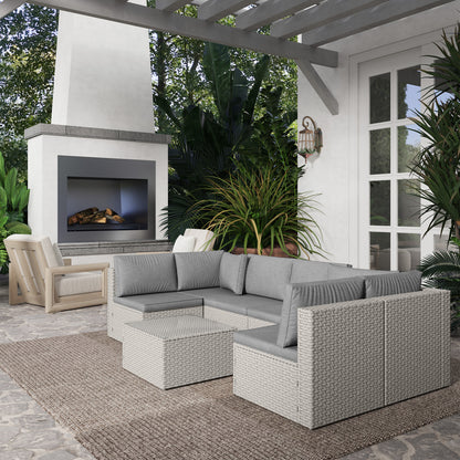 Seven-Piece Modular Rattan Set - Grey