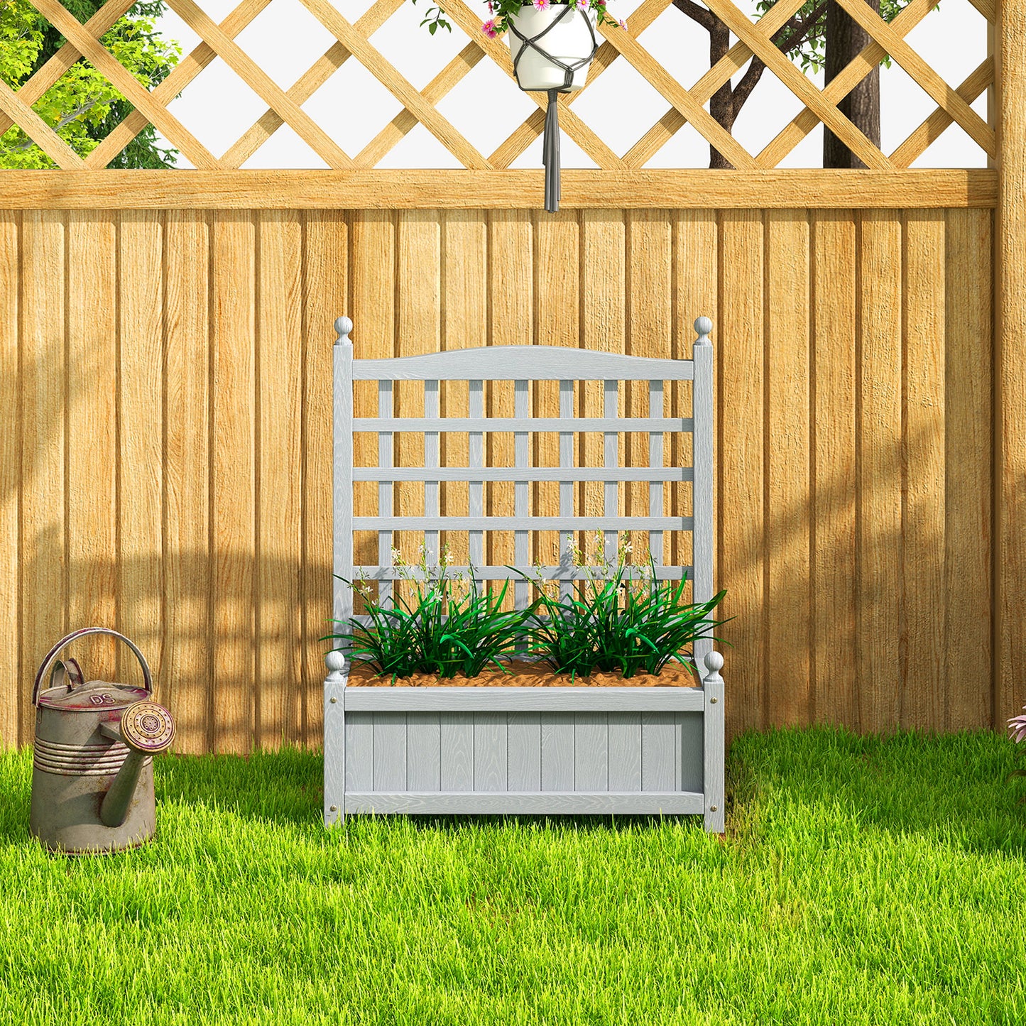 Garden Planters with Trellis for Climbing Vines, Wood Raised Beds for Garden, Flower Pot, Indoor Outdoor, Grey