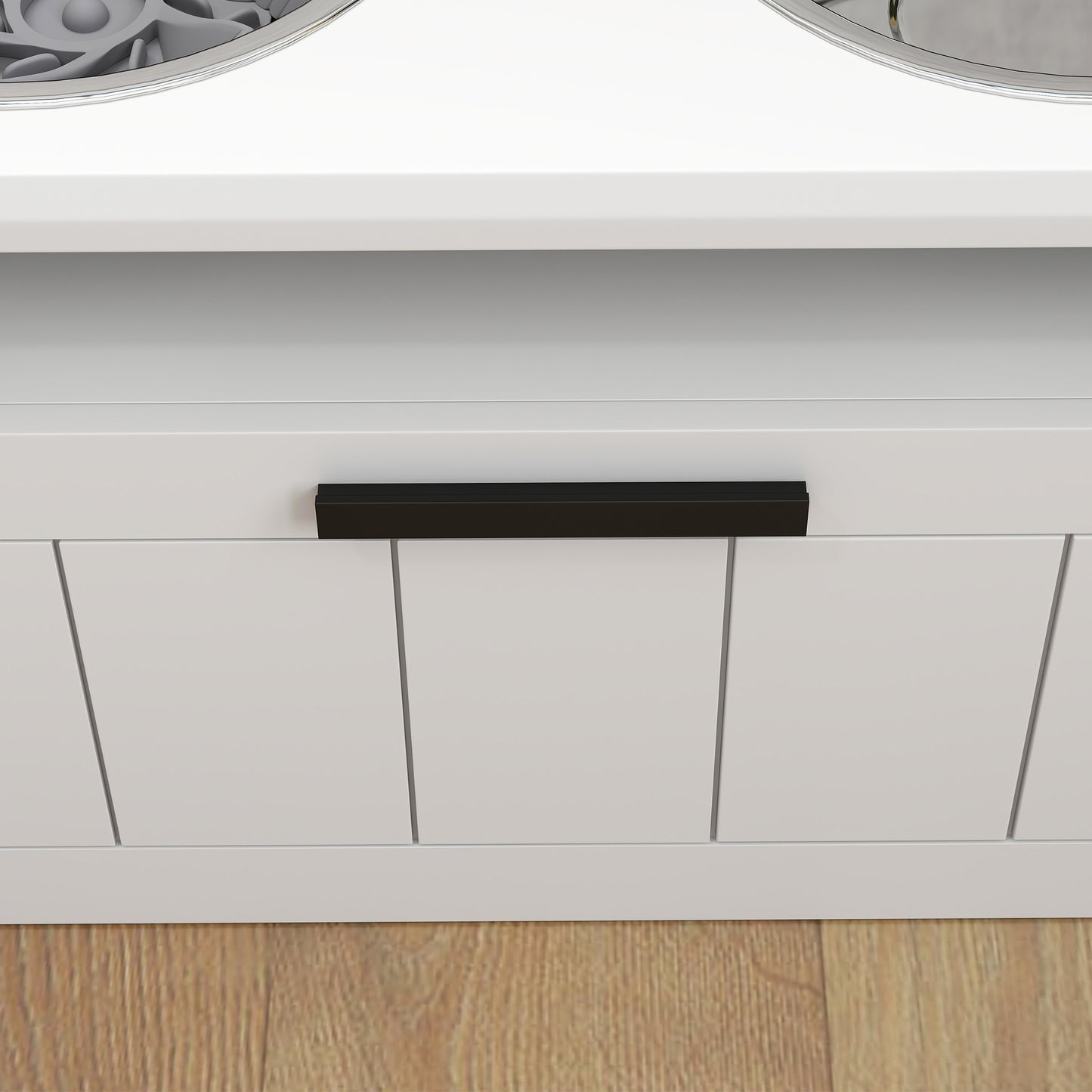 Raised Dog Bowl with Slow Feeder, Two Stainless Steel Dog Bowls, Drawer, for Large and Extra Large Dogs, White