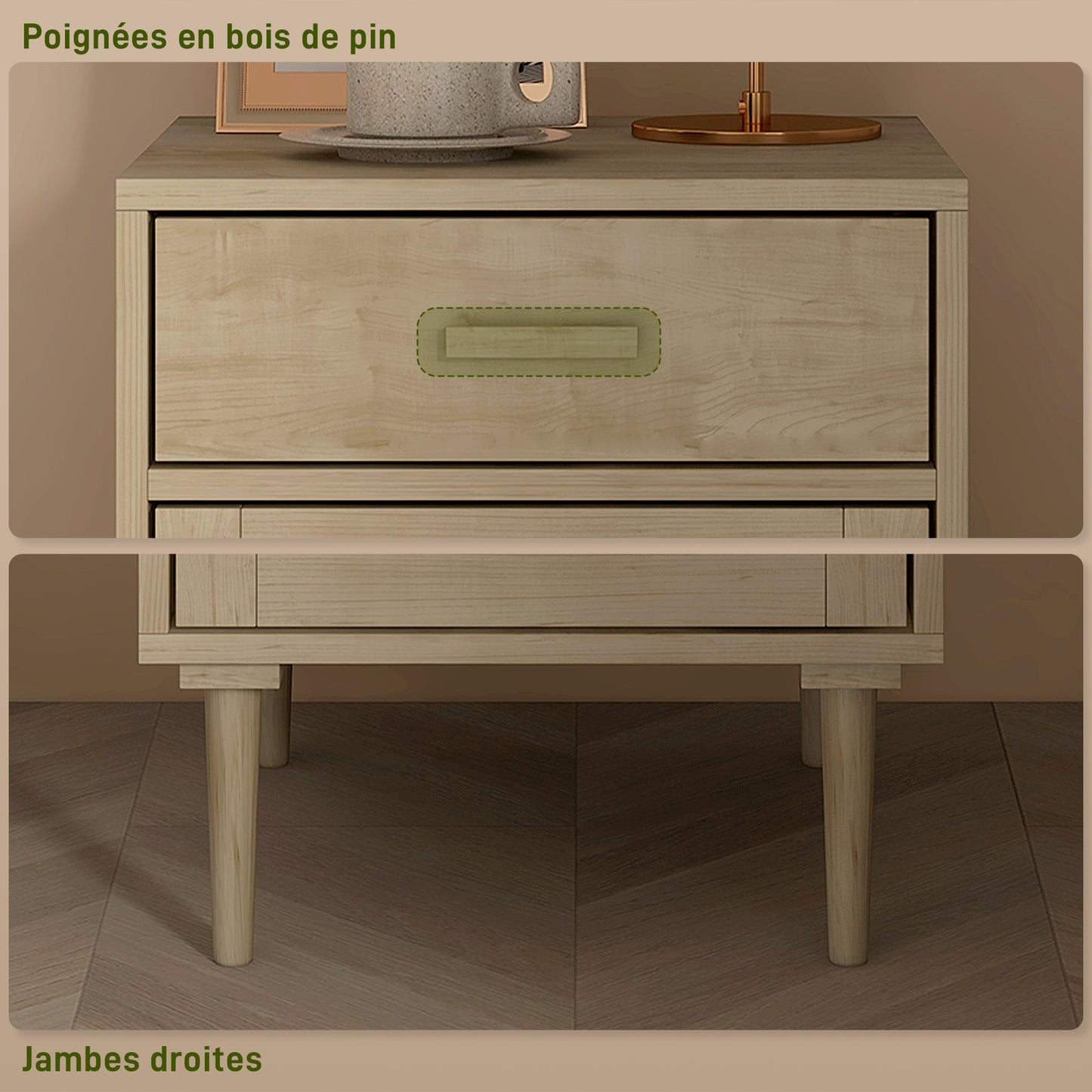 Bedside Table, Rattan Side Tables with Drawer, Cabinet and Adjustable Shelf, Boho Bedside Cabinet with Storage for Bedroom