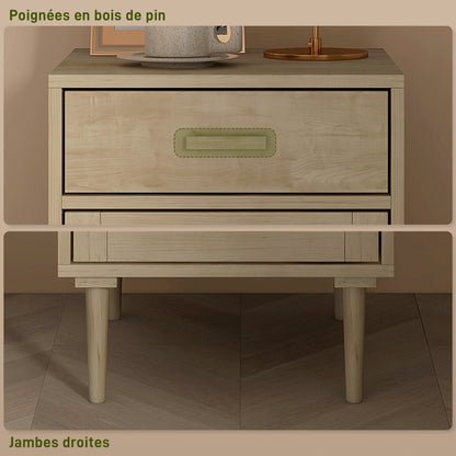 Bedside Table, Rattan Side Tables with Drawer, Cabinet and Adjustable Shelf, Boho Bedside Cabinet with Storage for Bedroom